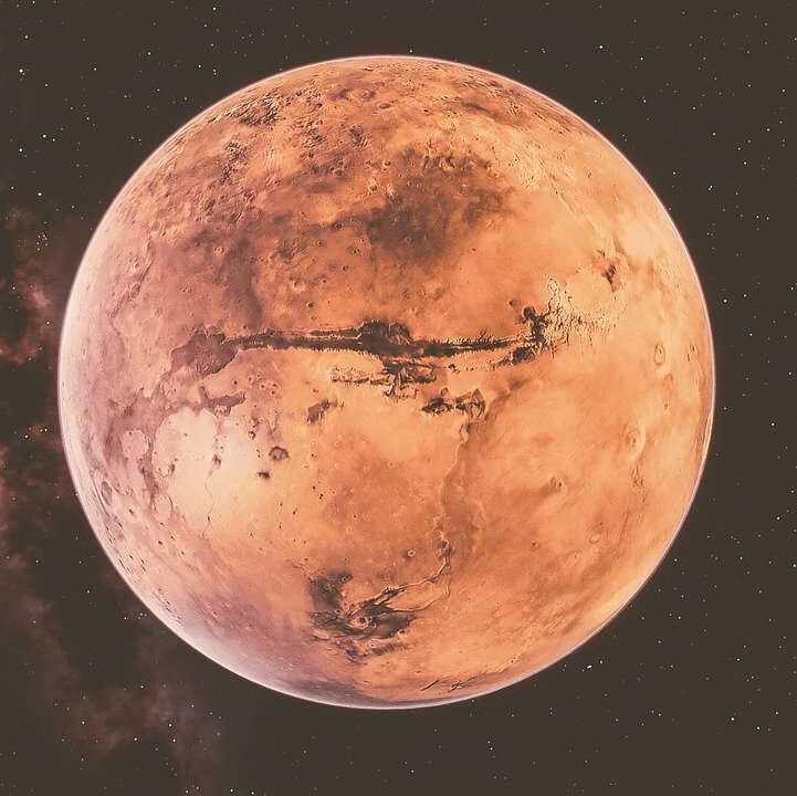 Planet Mars, der rote Planet vor der Milchstrasse - Mars im Widder