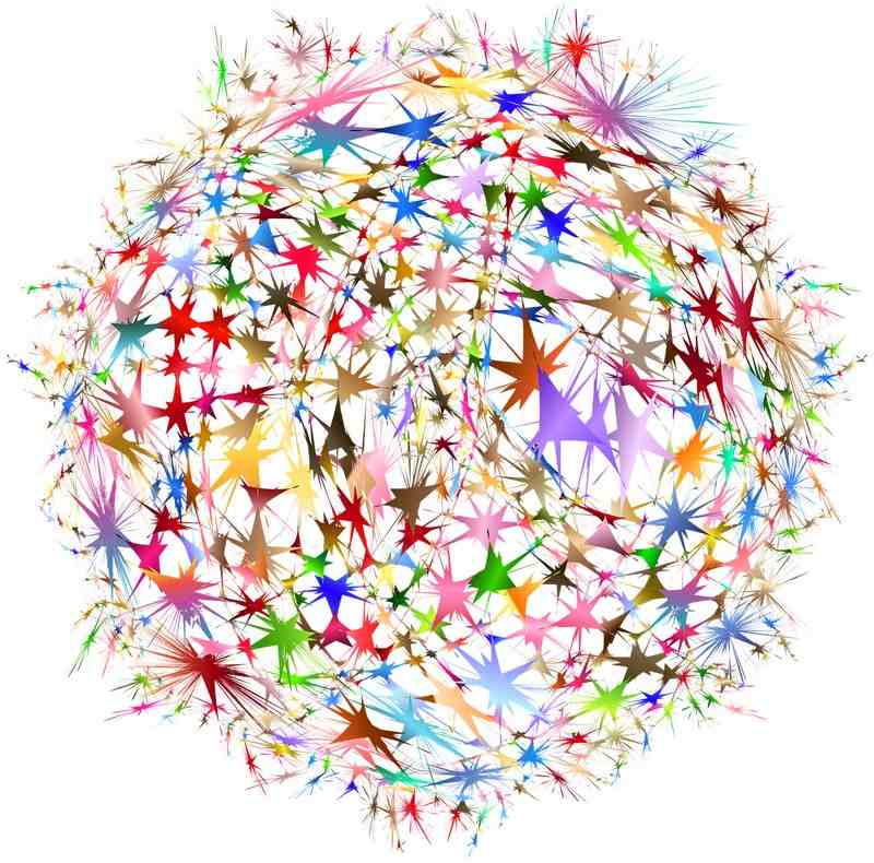 Die Welt vernetzt - viele verschiedenfarbige Sterne bilden ein Netzwerk 