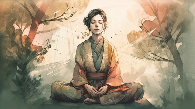 Meditierende Frau - Zeichnung, KI generiert